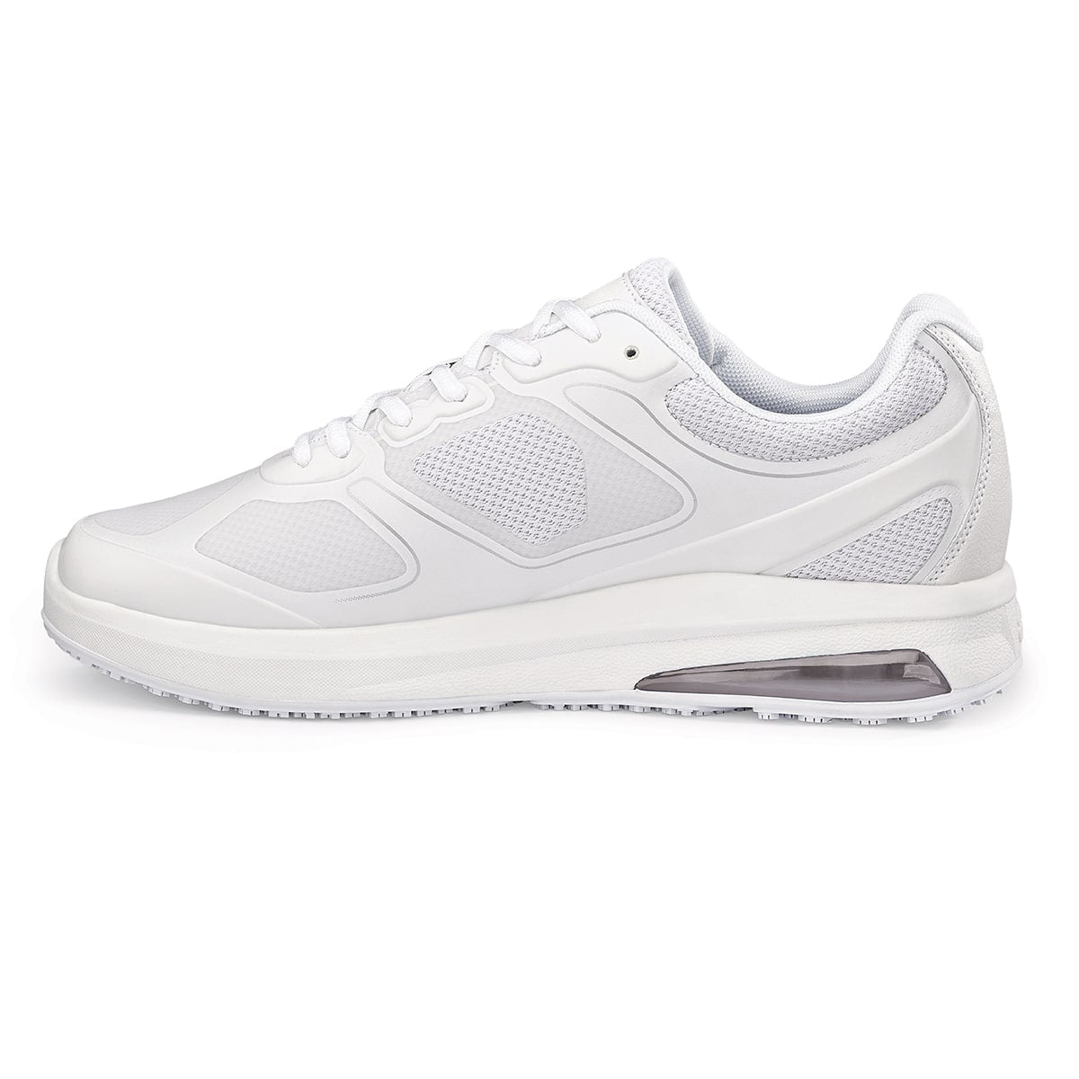 The Evolution II White from Shoes For Crews are slip-resistant and water-resistant trainers,  seen from the left.