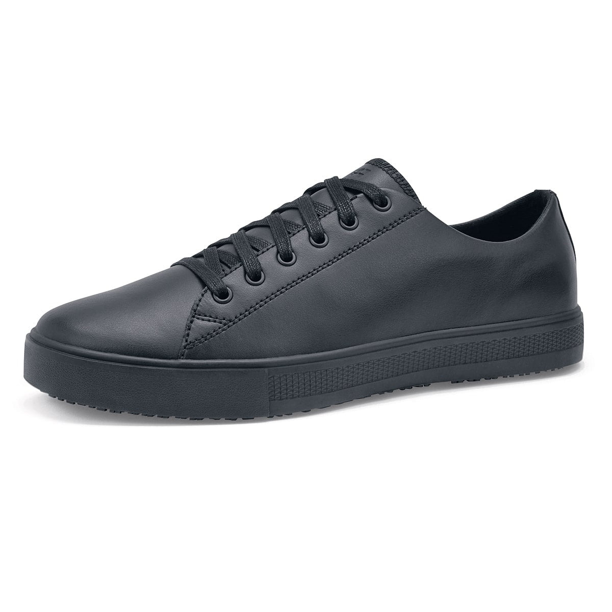 The Old School Low-Rider from Shoes For Crews is an slip-resistant lace-up shoe designed to provide comfort throughout the day, seen from the left profile.