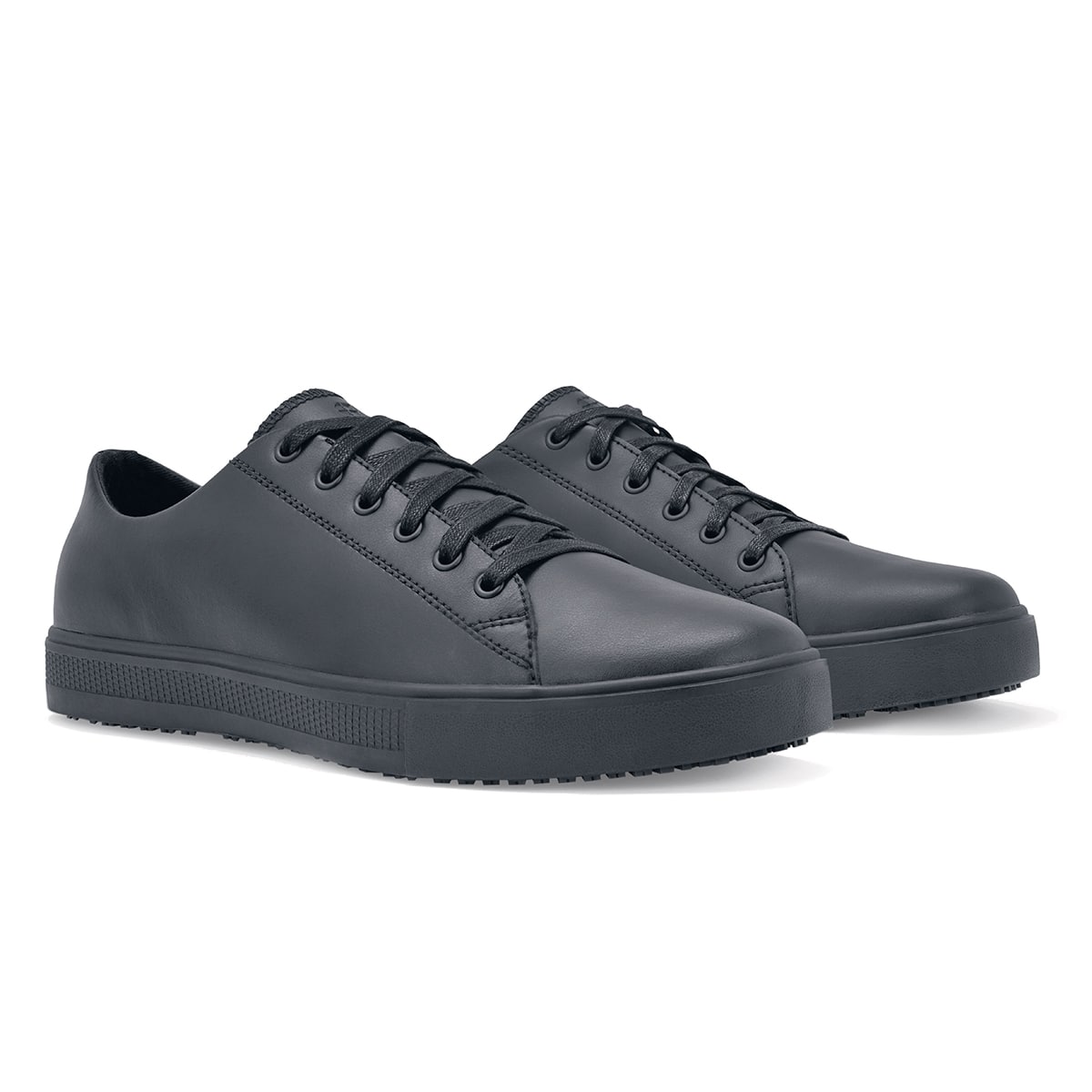 The Old School Low-Rider from Shoes For Crews is an slip-resistant lace-up shoe designed to provide comfort throughout the day, pair seen in profile on the right.