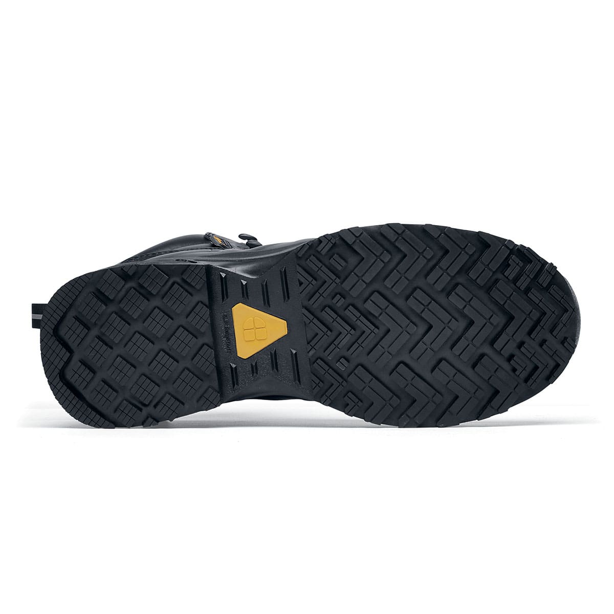 The Callan Mid O2 SRC CI HI ESD safety boot has TripGuard technology, waterproof materials and a durable slip-resistant outsole, seen from the bellow.