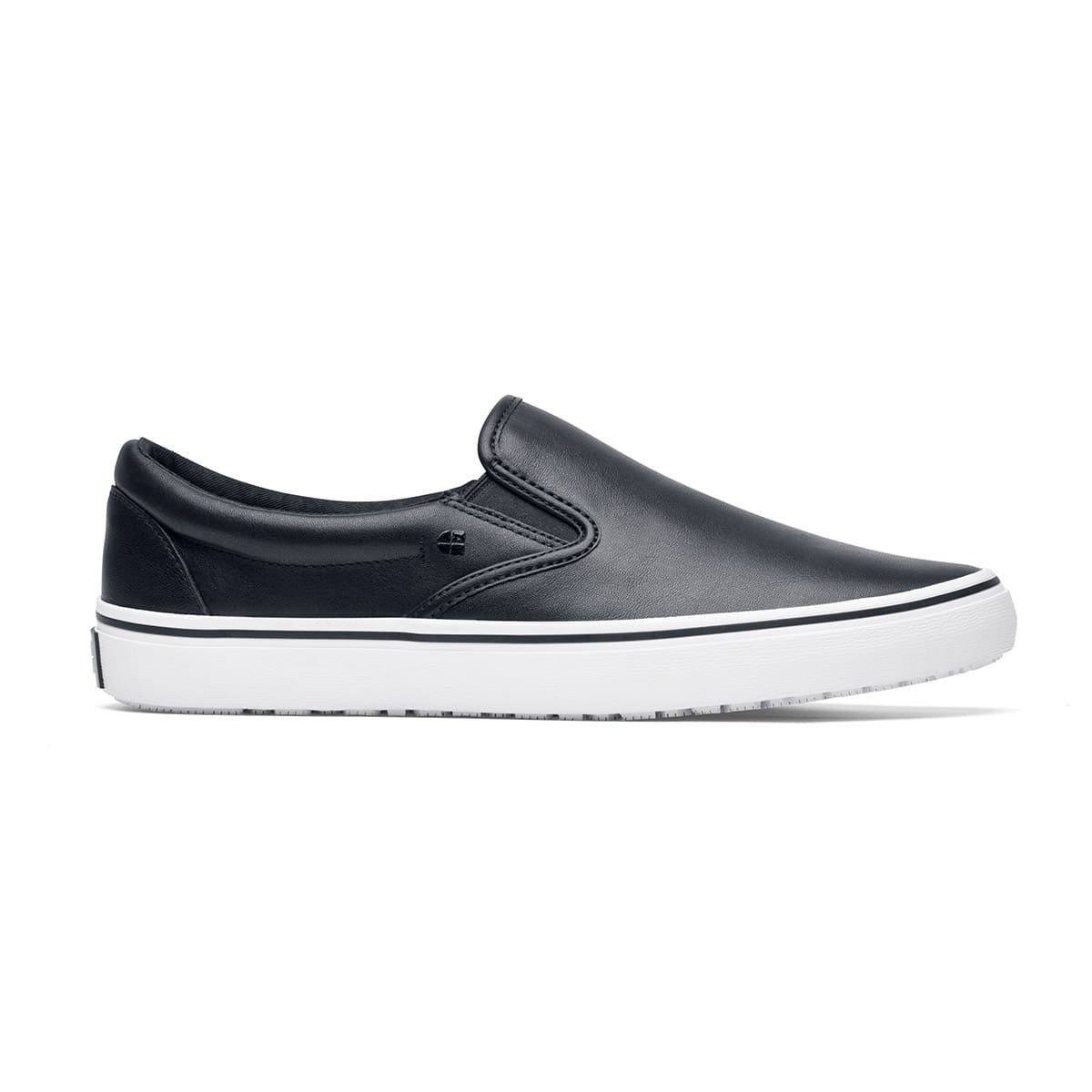 Leather Mens Black Laceless Trainers Merlin Slip-On Black/White