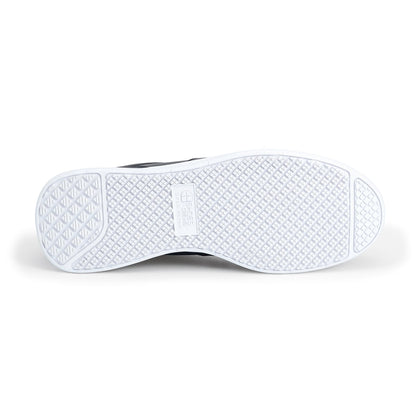 The Freestyle II White Outsole from Shoes For Crews is a slip-resistant shoe featuring a removable cushioned insole, seen from below.
