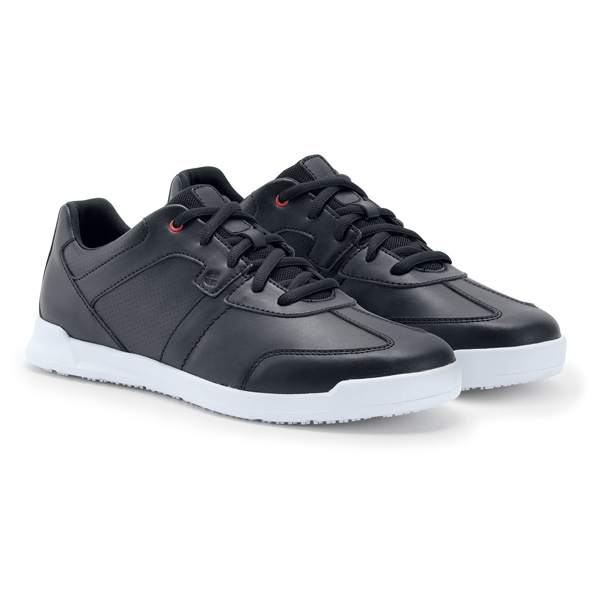 The Freestyle II White Outsole from Shoes For Crews is a slip-resistant shoe featuring a removable cushioned insole, pair seen in profile on the right.