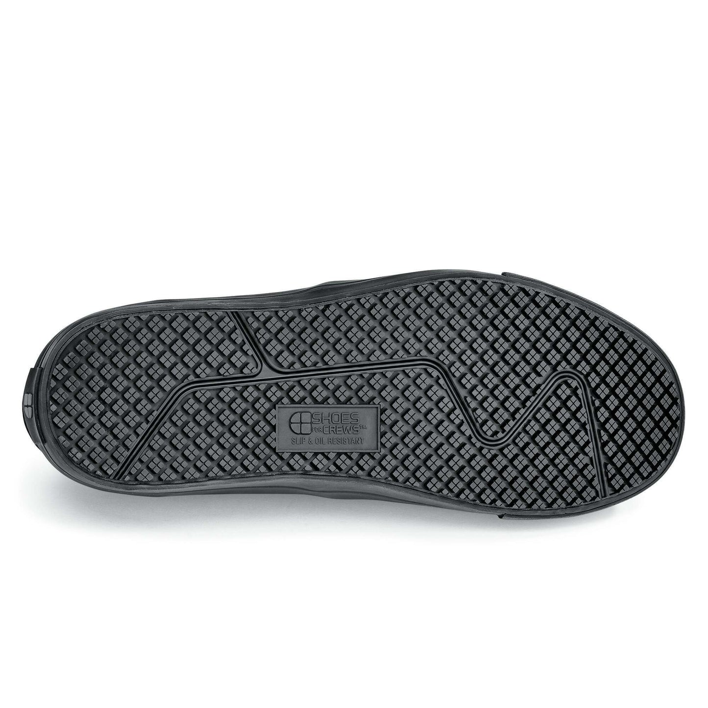 The Ollie II from Shoes For Crews features a superior slip-resistant outsole and a water-resistant breathable leather upper to provide industry-leading levels of grip and durability, seen from below.