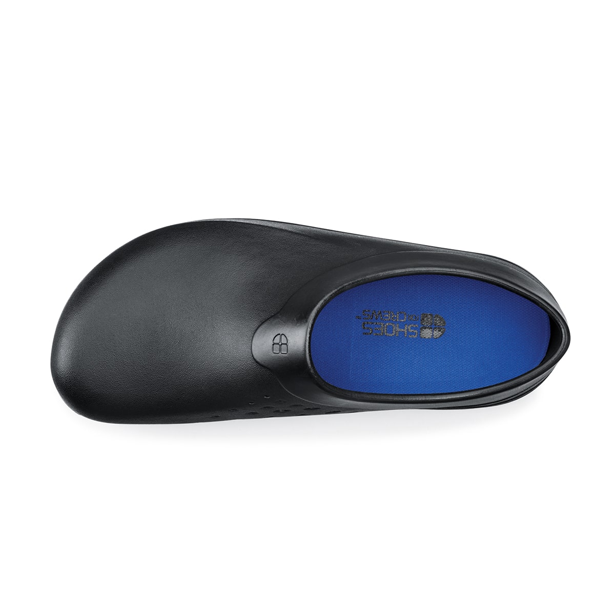 The Radium from Shoes For Crews are slip-on, slip-resistant shoes designed to provide comfort throughout the day, seen from above.
