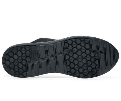 The Everlight Mens Black from Shoes For Crews are breathable slip-resistant trainers which are lightweight and easy to clean,  seen from below.