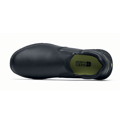 The Shoes for Crews Cater Eco Women's  Black is a sustainable, slip-resistant safety shoe,seen from the above.
