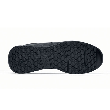 The Shoes for Crews Cater Eco Women's  Black is a sustainable, slip-resistant safety shoe, seen from the bellow.