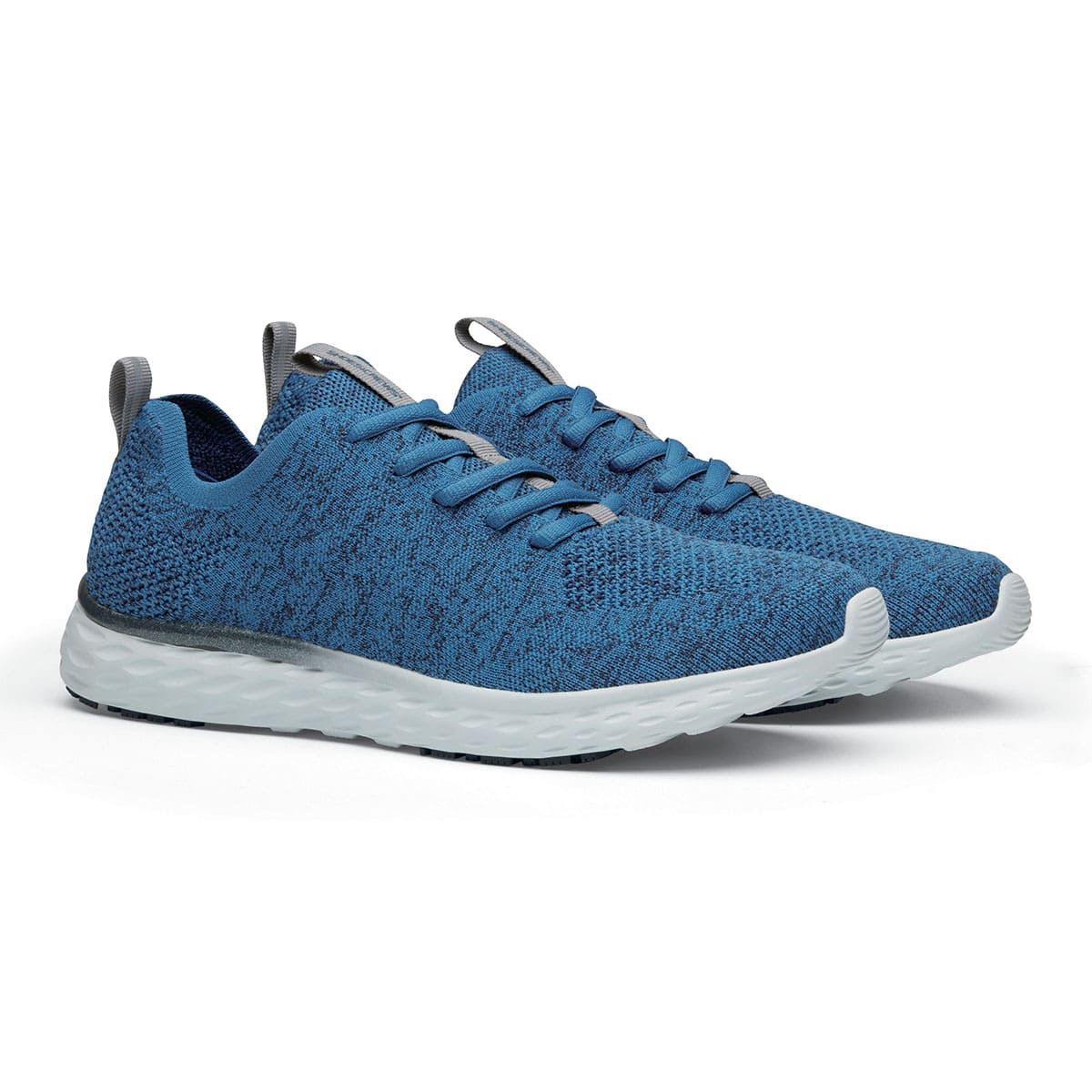 The Everlight Mens Ocean Blue from Shoes For Crews are slip-resistant, breathable, lightweight and easy-to-clean trainers, pair seen in profile on the right.