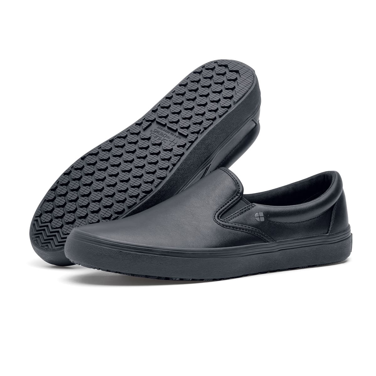 Black leather slip resistant shoes clearance