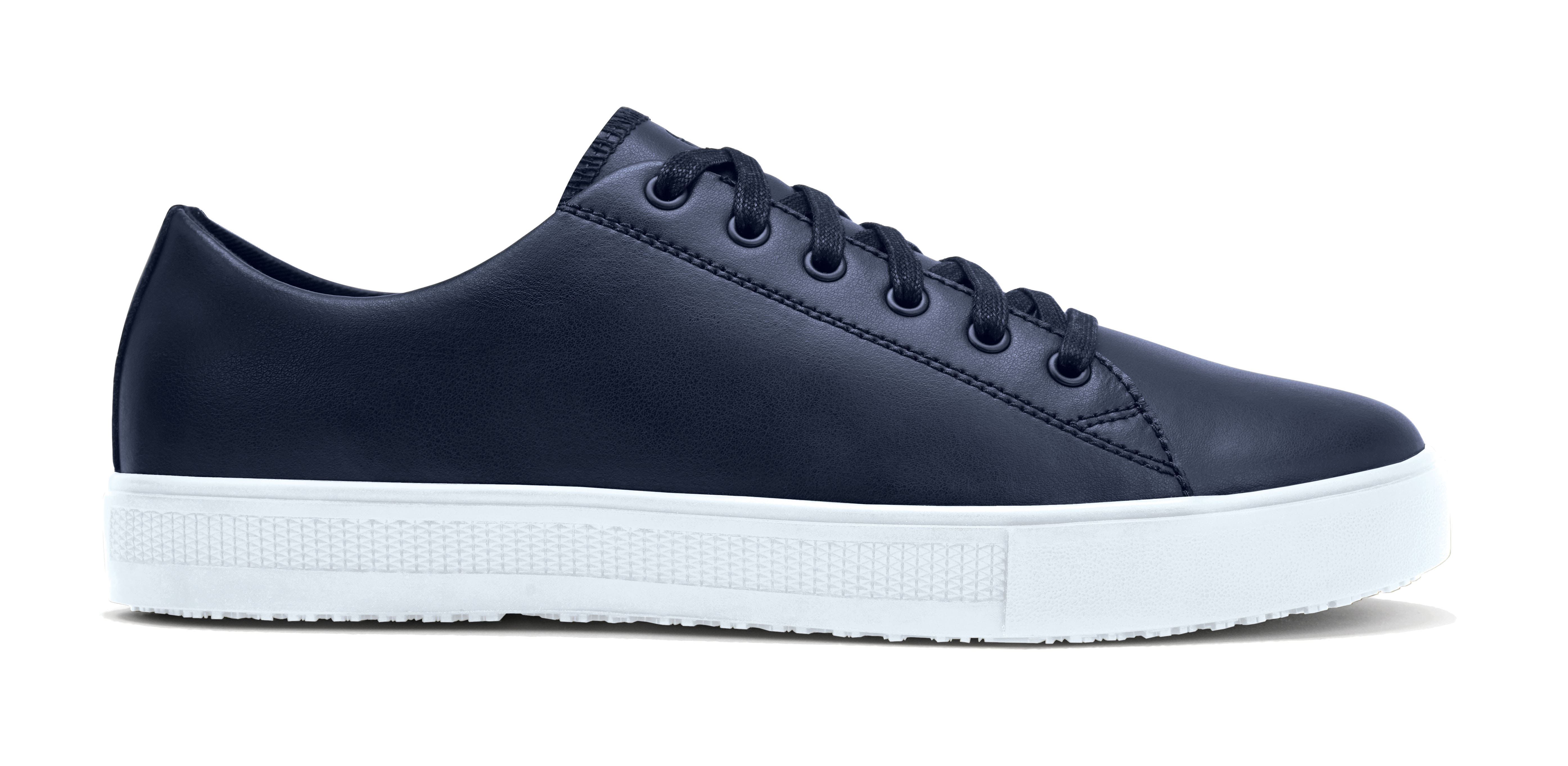 The Old School Low-Rider Insignia Blue from Shoes For Crews is an slip resistant lace-up shoe designed to provide comfort throughout the day, seen from the right.