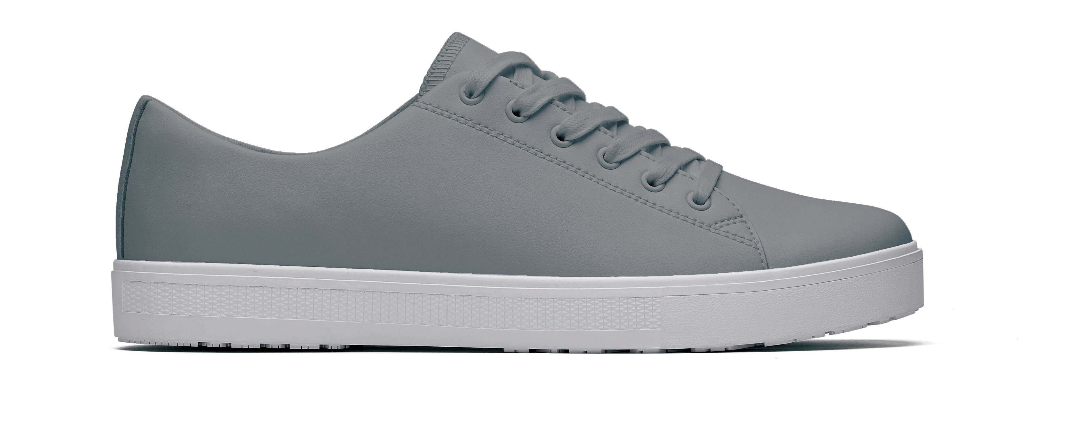 The Old School Low-Rider Wild Dove from Shoes For Crews is a slip resistant lace-up shoe designed to provide comfort throughout the day, seen from the right.