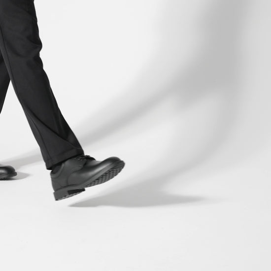 The Shoes for Crews Cambridge III is a slip-resistant leather dress shoe, with removable cushioned insoles and a padded comfort collar, product video.