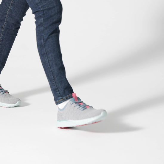 The Everlight Womens Gray/Blue/Coral from Shoes For Crews are slip-resistant trainers constructed with a breathable, water-resistant mesh upper,  product video.