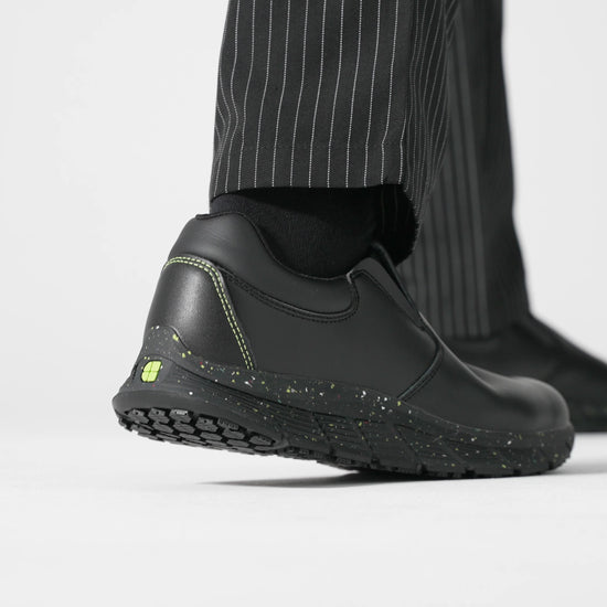 The Shoes for Crews Cater Eco Women's  Black is a sustainable, slip-resistant safety shoe, product video.